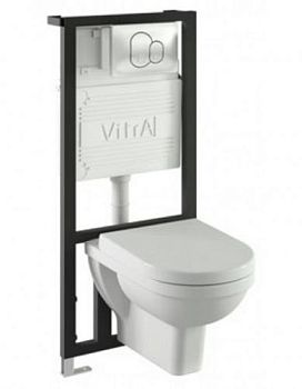 Form 300 комплект: подвесной унитаз, сиденье микролифт, инсталляция, кнопка глянцевый хром Vitra в Минеральных Водах
